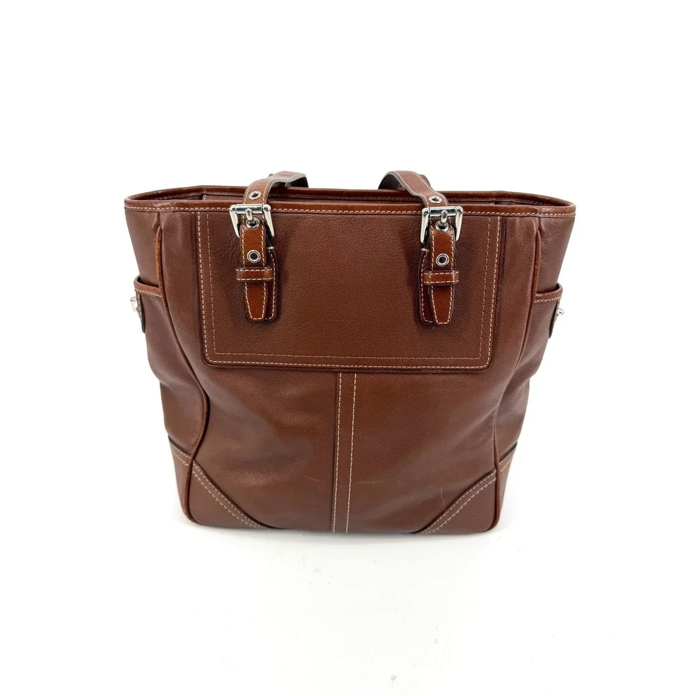 Coach Brown Leather Tote Bag F11396 Vintage Shoulder Bag Purse Silver Hardware - Picture 7 of 15